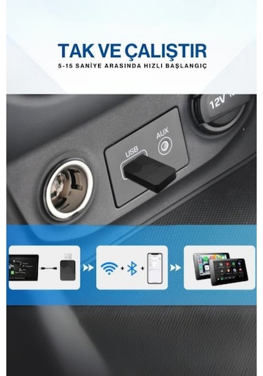 Büro Ev Arabası İçin Araç İçi Kablosuz Car Play Oto Multimedya Adaptörü