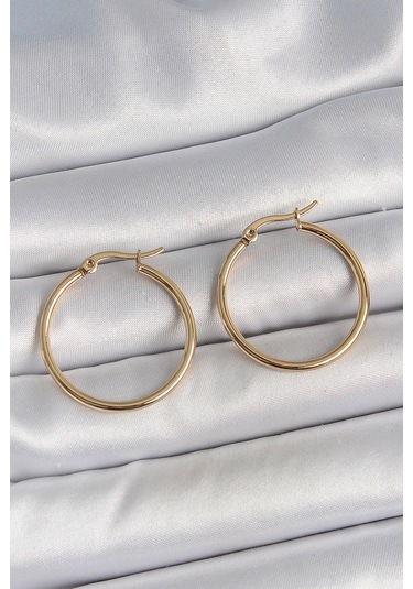 316 Çelik Gold Renk 27 Mm Halka Model Kadın Küpe Çok Renkli