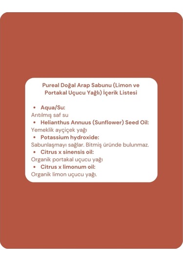 Pureal Doğal Arap Sabunu - Limon Ve Portakal Uçucu Yağlı 600 G Tekli