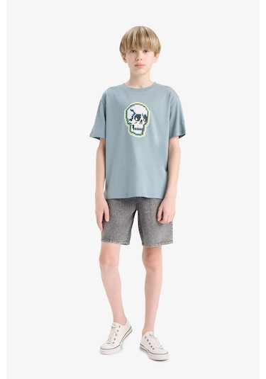 Defacto Erkek Çocuk Bisiklet Yaka Baskılı Kısa Kollu Tişört E4161a825smbe801 Mavi