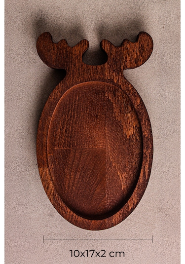 Snippy Deer - Yılbaşı Geyik Desenli Ahşap Çerezlik Sunum Tabağı Sunumluk Servis Tabağı Oval Ahşap