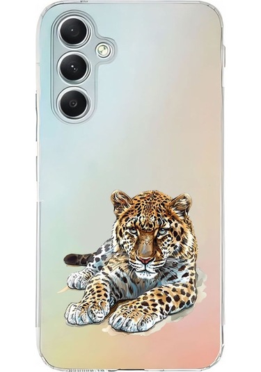 Samsung Galaxy A25 Uyumlu Yatan Leopar Desenli Silikon Kılıf