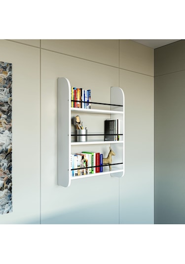 Alpa Ev Mobilya 3 Katlı Duvar Rafı, Çok Amaçlı Ahşap Kitaplık, Mutfak Banyo Montessori Ünitesi Beyaz