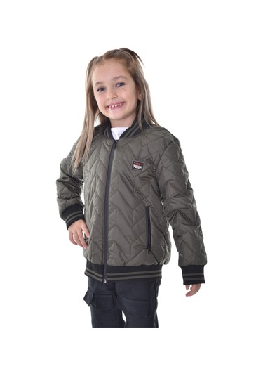 Kız Çocuk Haki Kolej Yaka İçi Astarlı Su Ve Rüzgar Geçirmez Fermuarlı Cep Mont Ceket Haki