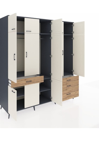 Kronos Dolap 8 Raflı 4 Çekmeceli 3 Askılı 220x59x243 Antrasit-aytaşı/çam Aytası/atlas Çam