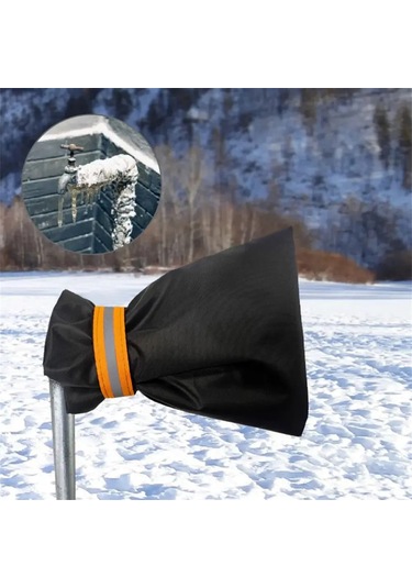 Dianziye Kışlık Dışarıdaki Muslukların Donmasını Engelleme Kılıfı - Oxford Kumaş, Yansıtıcı Siyah, 26x64 Cm, Isı Yalıtımı Sağlar