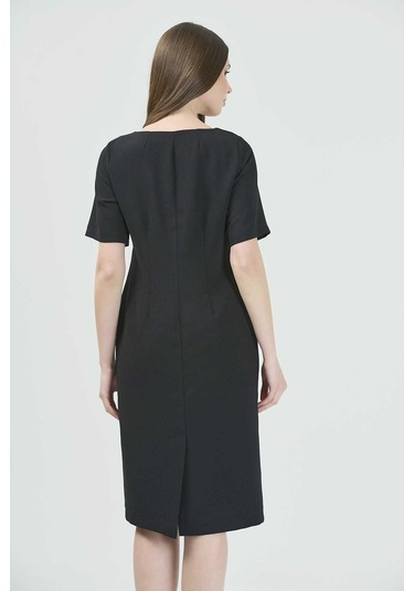 Tolga Saraçoğlu Kadın Yuvarlak Yaka Kısa Kol Şık Elbise Belb001 Siyah