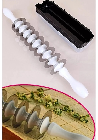 Rotanev 9 Çelik Bıçaklı Mantımatik Mantı Kesici Merdane Pratik Mantı Kesme Aparatı Beyaz - Siyah