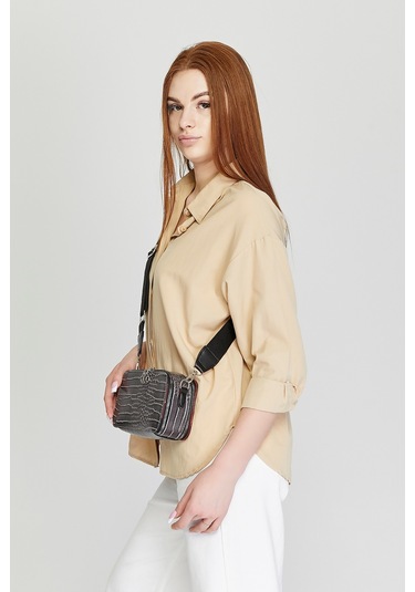 Morpelikan Gri Kroko İki Bölmeli Kadın Omuz Çantası Gri