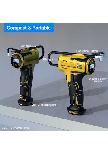 El Tipi Şarjlı Hava Pompaso 3600 Mah 150psı