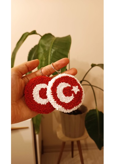2'li Türk Bayrağı Anahtarlık Charm Beyaz - Kırmızı