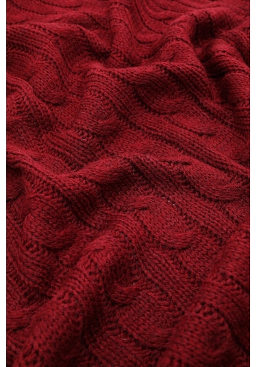 Biocotton Triko Ponponlu Örgü Tv Battaniyesi - Bordo