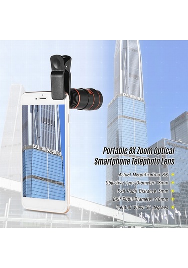 Wezone 8x Zoom Cep Telefonu Teleskopu - Optik Lensli Uzaktan Fotoğraf Çekim Aleti, Çoğu Akıllı Telefonla Uyumlu, Siyah