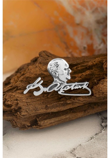 Atatürk İmzalı Ve Silüetli Gümüş Rozet -8476 Gümüş