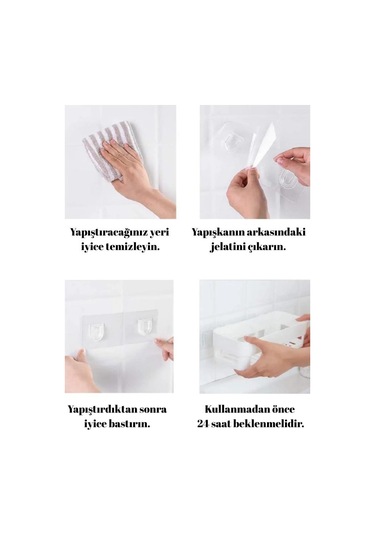 2 Adet Yapışkanlı Plastik Raf, Delme Vida Gerektirmeyen Banyo Duş Şampuan Mutfak Baharat Rafı Gri Gri