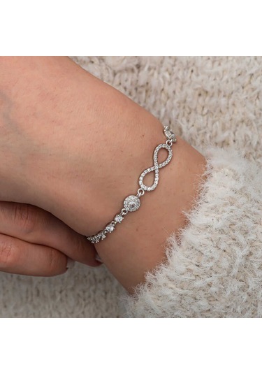 Artsmagazinmücevher Gümüş Zirkon Taşlı Sonsuzluk Kadın Bileklik