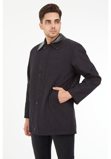 Sposo 1620 Su Itici Kumaş Yakası Ve Içi Çıkmalı Siyah Erkek Kaban Siyah