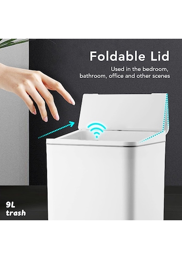 Qfdr Akıllı Çöp Kovası, Otomatik Açılır, İndüksiyona Duyarlı Beyaz