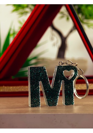 Harfli Anahtarlık Epoksi Kişiye Özel Yapım El Yapımı Harf Anahtarlık Kalp Model Özel Tasarım Hediyelik Ürün Kalp Desenli Simli Anahtarlık Altın - Gümüş