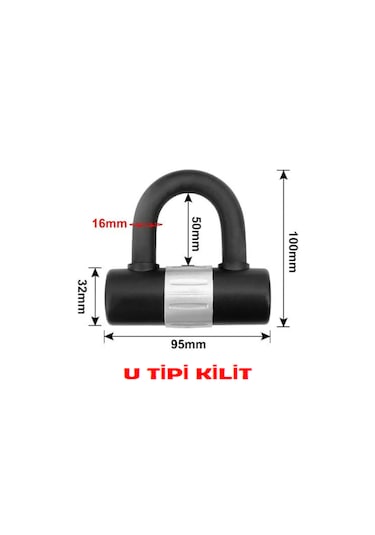 Motosiklet Kesilmez Çelik U Tipi Bar Disk Kilidi