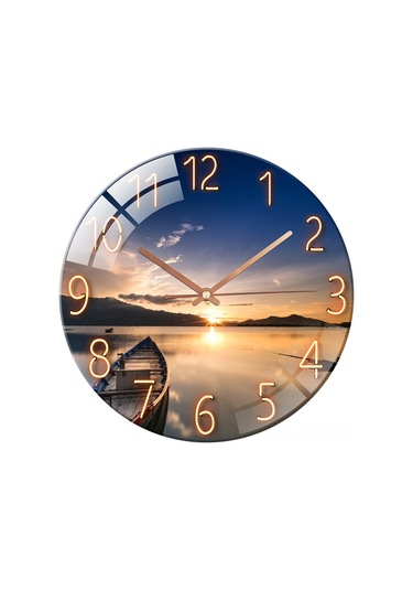 Qingmipy Günbatımı Rengi Özel Tasarım Cam Duvar Saati - Salon & Yatak Odası Sessiz Avrupa Stili Kuvars Saat Çok Renki