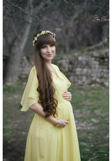 Modalabio Moda Labio- Babyshower Melek Kol Hamile Elbisesi Sarı