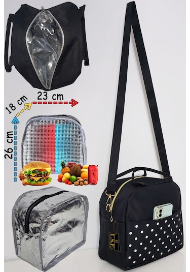 Anne Bebek Askılı Taşıma Çantası Isı Yalıtımlı Termal Yemek, Mama, Beslenme, Gıda Çantası Siyah - Beyaz