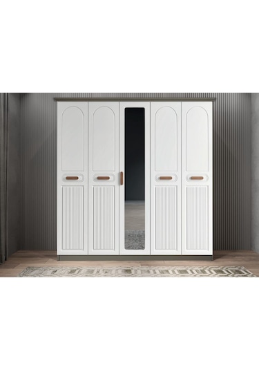 Varna Membran 5 Kapaklı Gardırop Montaj Dahil Füme Beyaz 200 Cm