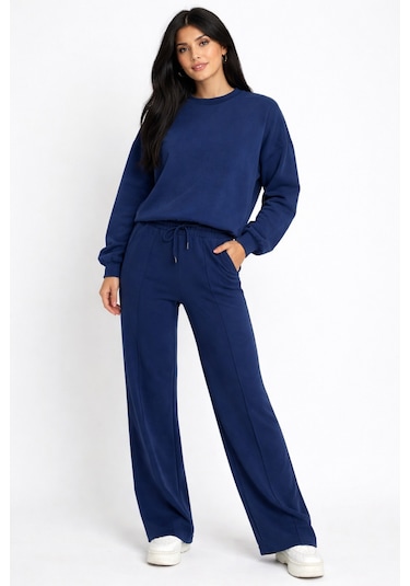 Balenbi Oversize Bisiklet Yaka Basic Modal Kadın Takım 1206 - Form Serisi Lacivert