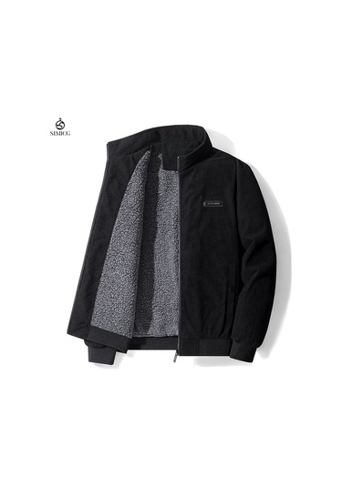 Erkekler İçin Kadife Ve Kalın Kumaşlı Rahat Bol Sıcak Ceket Siyah