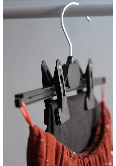 5 Adet Mandallı Pantolon & Etek Askısı Metal Kıskaçlı, Kırışma Önleyici Süngerli, Kaymaz Tasarım Siyah