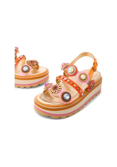 Kurt Geiger Octavia Slingback Platform %100 Deri, Modern Kadın Topuklu Sandalet Turuncu