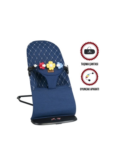 Mamma Smile Cotton Sallanır Üç Kademeli Ana Kucağı Oyuncak Aparatı Ve Seyahat Çantası Koyu Mavi
