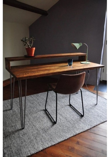 Umutpark Umutpark Umuthomedesing Ahşap Metal Ayaklı Çalışma Masası. Ceviz