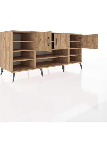 Kronos Konsol 9 Raflı 3 Kapaklı 176x59x83 Çam-çam/antrasit Çam/antrasit
