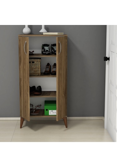 Ferniso Mobilya 2 Kapaklı 4 Bölmeli Ayakkabılık Hud Ceviz