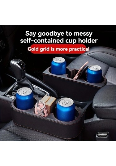 Dashanshop Siyah Araç Kupası Tutucu Düzenleyici - Yapay Deri Çok Bölmeli Su Şişesi Atıştırmalık Saklama