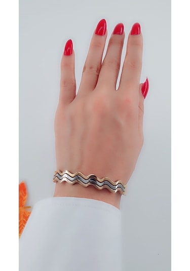 Bhs Life Kadın Dalga Model Çelik Kelepçe Bileklik Mix Renk Altın