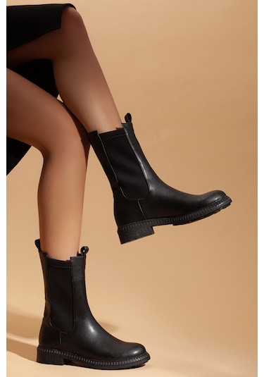 D408 Kadın Topuklu Bot Siyah
