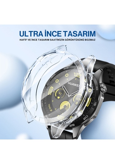 Huawei Watch Gt4 46mm Uyumlu Kasa Ekran Koruyucu 360 Tam Koruma Kılıf Kapak Şeffaf