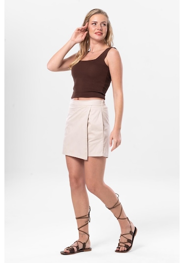 Sinem Gabardin Yazlık Şort Etek Krem Krm-krem Krem