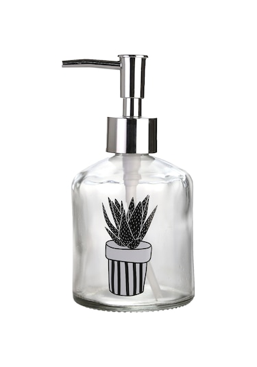 Cam Sıvı Sabunluk,kaktüs 1 Desen 300ml Banyo Seti 7,6x15,5cm