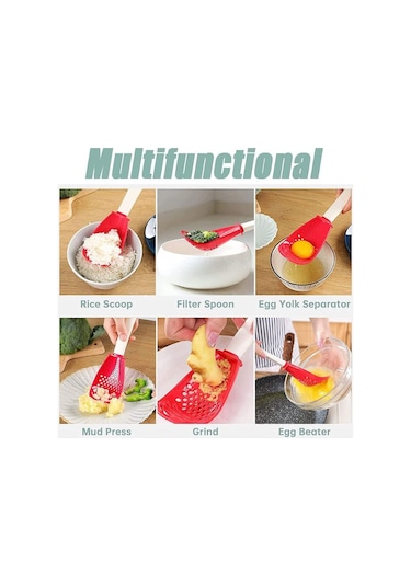 Kırmızı Çok Fonksiyonlu Yemek Kaşığı Mutfak Süzgeci Kepçe Kesmek İçin Sarımsak Asılı Delik Yenilikçi Patates Sarımsak Presi Mutfak Aksesuarı