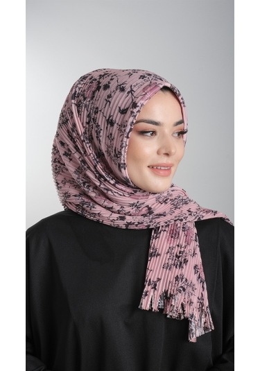 Pudra-Siyah Pratik Hazır Geçmeli Tesettür Eşarp Kesik Elyaf Pilis Çok Renkli