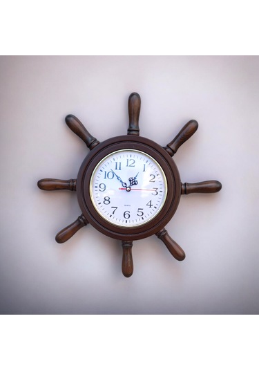 Eskitme Ahşap Gemici Dümen Duvar Salon Ofis Saati Çap 38 Cm Eskitme