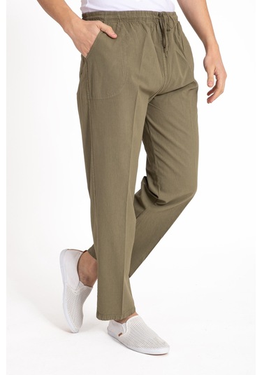 Erkek Ham Bez Lastikli Yüksek Bel Rahat Kalıp %100 Natural Pamuk Eşofman Alt Pantolon Alt Giyim 2188-Kahve Rengi Çok Renkli