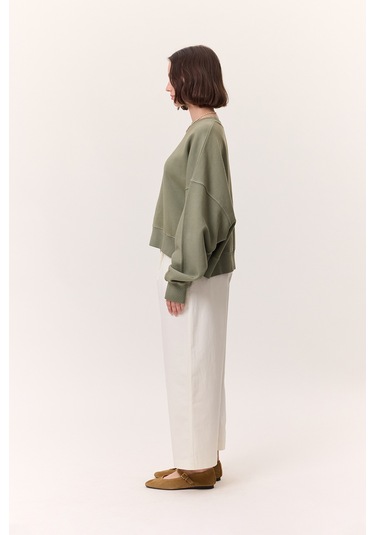 Yıkama Efektli Sweatshırt Yeşil Yeşil