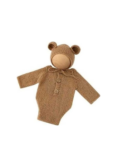 Besthome1 Yeni Born Bebek Ayı Şapka Romper İçin El Yapımı Photoshoot Örtü Bonnet Bodysuit Krem Sarı Krem Sarı Krem - Sarı