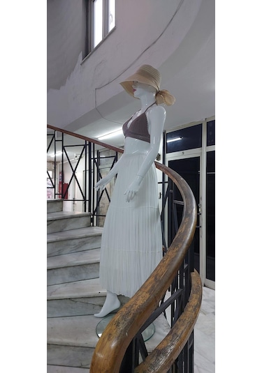 Eren Style Beli Lastikli Astarlı Uzun Şifon Etek-8960 Beyaz