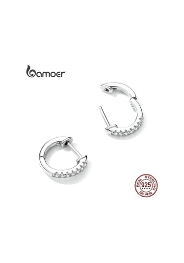 Gümüş Bamoer Hakiki 925 Ayar Gümüş Yuvarlak Daire Halka Küpeler Kadınlar İçin Altın Renk Küpe Ayar Gümüş Takı Hediye L